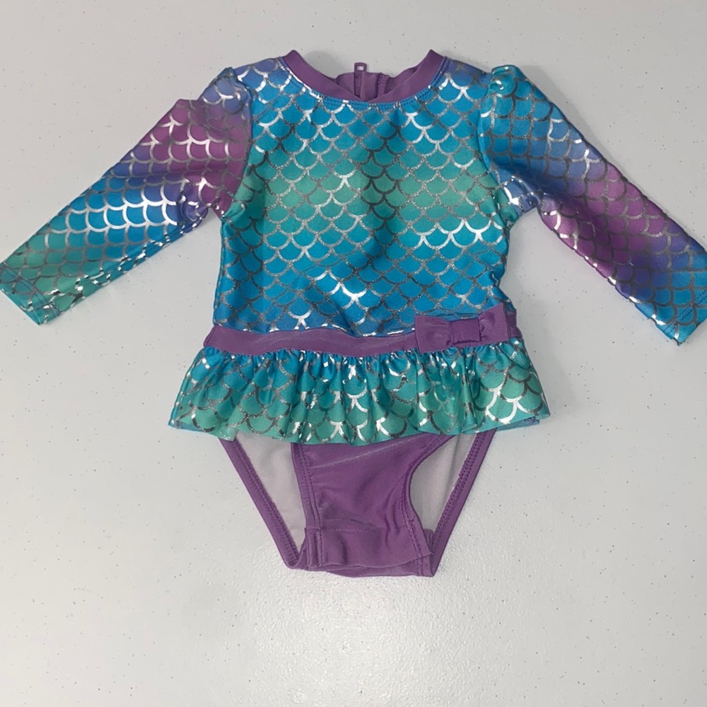 Cat & Jack Baby Girl Long Sleeve Purple Mermaid One Piece Swimsuit Size 9 Months